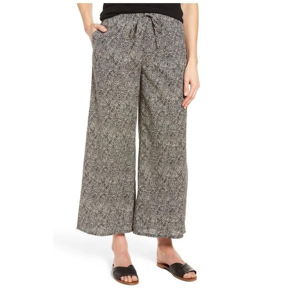 Eileen Fisher Pebble Droplet Printed Drawstring Wide Leg Ankle Pants S M
